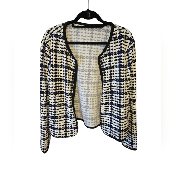 Women's Houndstooth Open Front Jacket for Career, Office, Casual - Picture 1 of 2